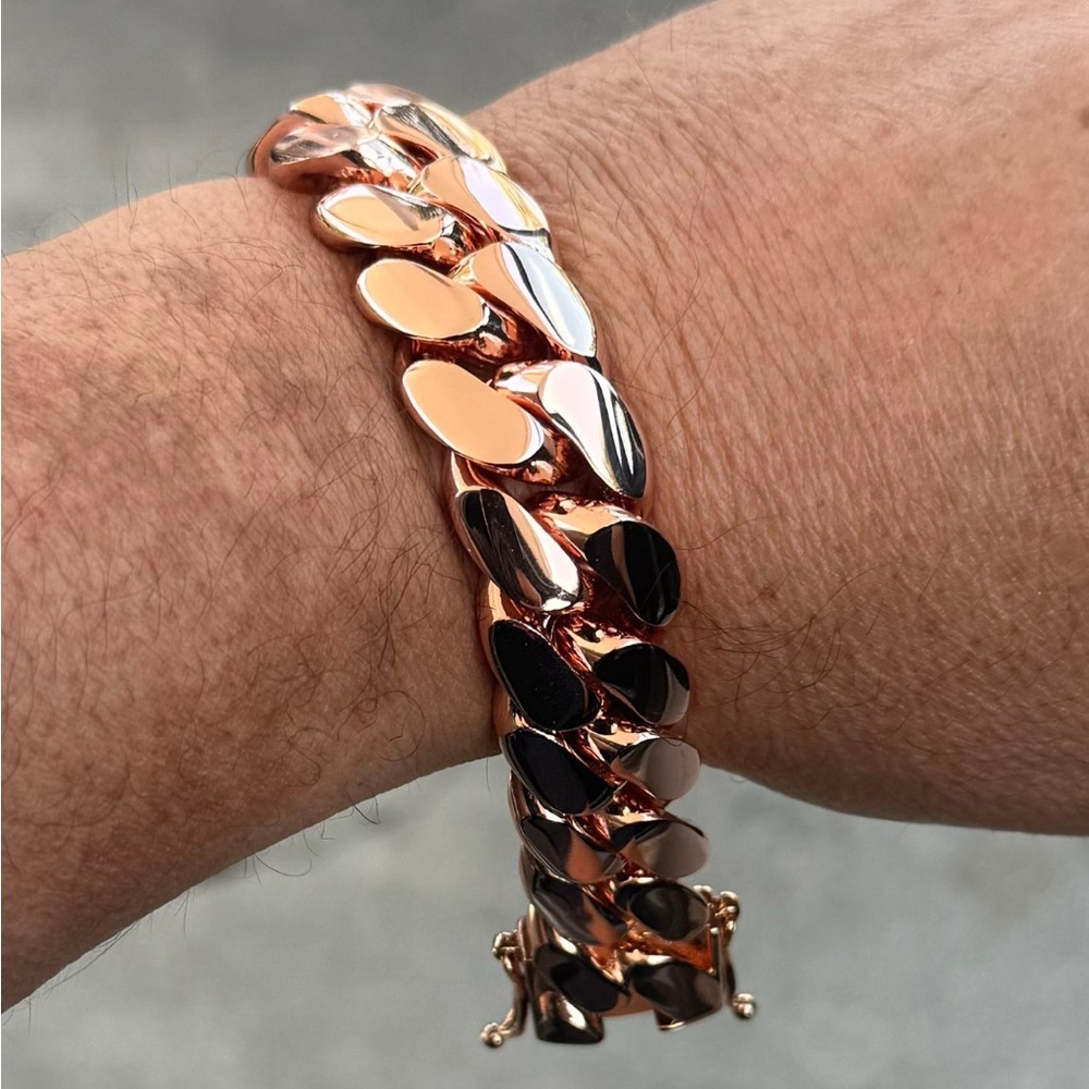 18k & 14k 20mm Miami Cuban Link Pink Red Rose Gold Plated Bracelet - 8inch